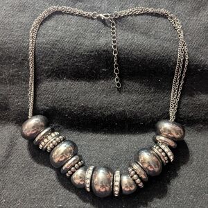 Gunmetal Black Clear Rhinestone Chunky Beaded Statement Necklace